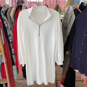 Free Assembly White Quarter Zip Long Sleeve Sweatshirt Dress Size Small